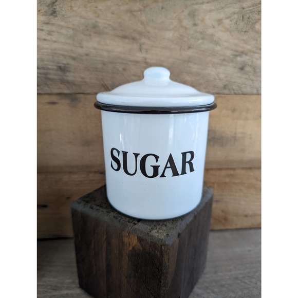 Set of 3 Farmhouse Enameled Metal Storage Containers / Coffee - Tea - Sugar - Picture 4 of 9